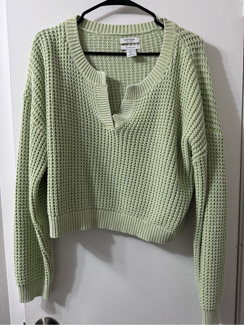 Haute Hippie Sage Green V-Neck Waffle Knit Sweater